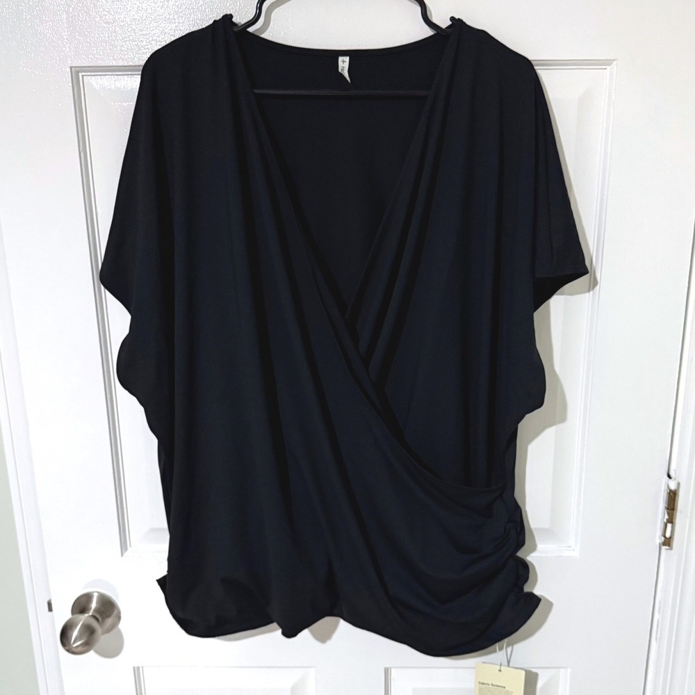 Halara Black Faux Wrap Surplice Short Sleeve Draped Top 3X NWT Q2745123